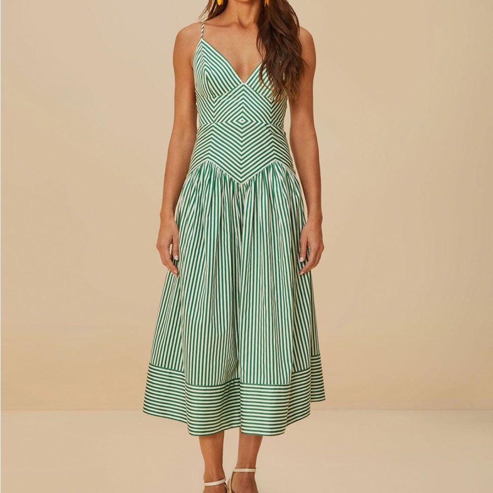 NWT FARM Rio Bicolor Stripes Organic Cotton Midi Dress